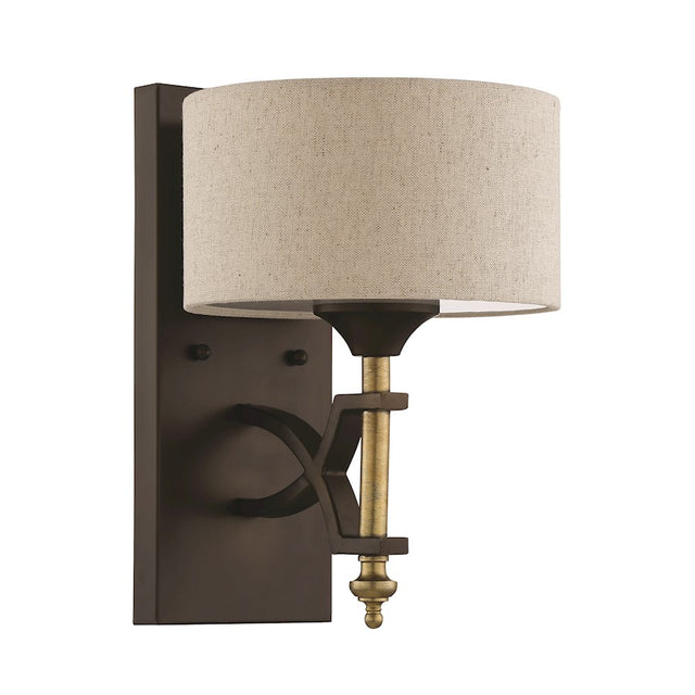 Craftmade Colonial 1 Lt Wall Sconce, Antq Gold & Bronze w/Natural Linen
