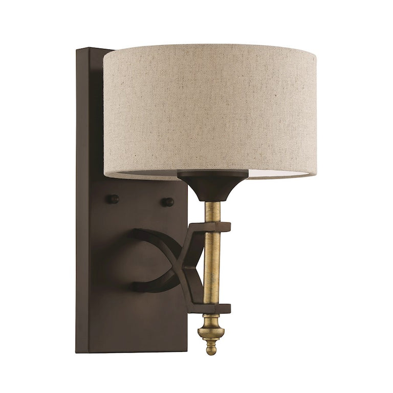 Craftmade Colonial 1 Lt Wall Sconce, Antq Gold & Bronze w/Natural Linen