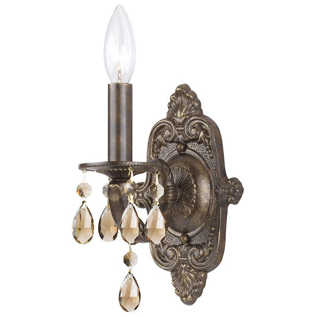 Crystorama Paris Market 1 Lt Golden Teak Crystal Bronze Sconce