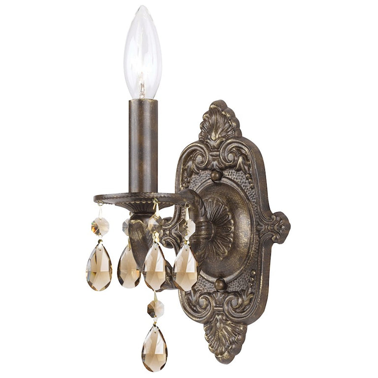 Crystorama Paris Market 1 Lt Golden Teak Crystal Bronze Sconce