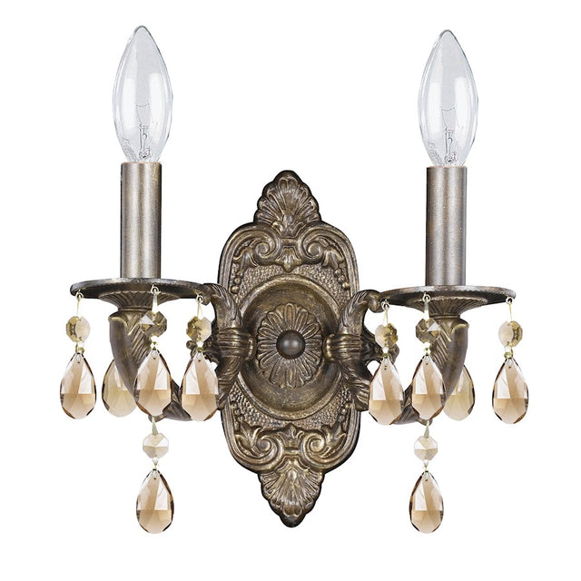 Crystorama Paris Market 2 Lt Golden Teak Crystal Bronze Sconce