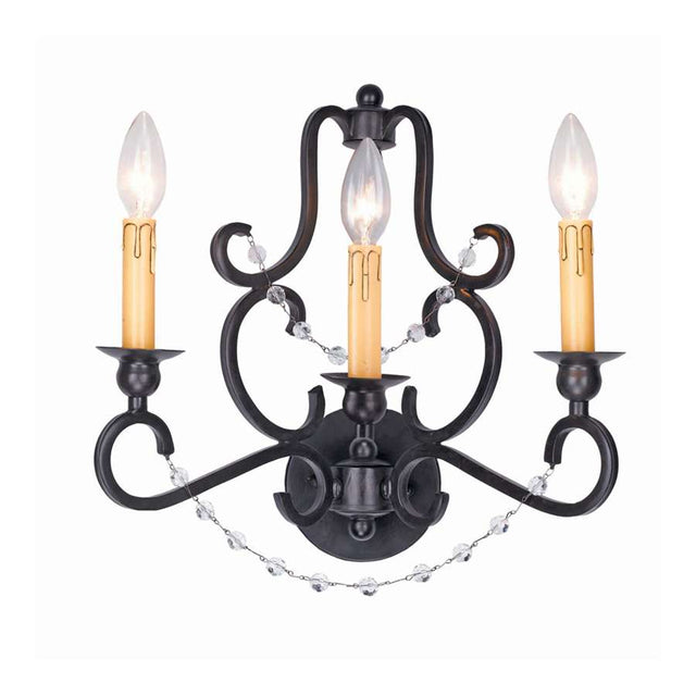 Crystorama Orleans Black Iron Wall Sconce Clear Cut Bead Antique Pinning 9333-BK