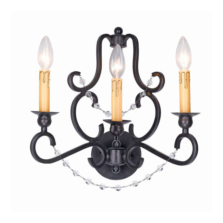 Crystorama Orleans Black Iron Wall Sconce Clear Cut Bead Antique Pinning 9333-BK