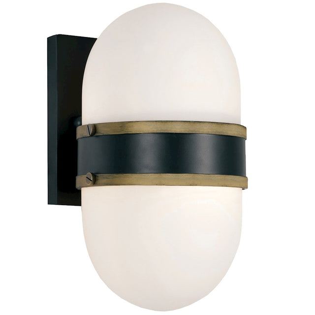 Crystorama Capsule Outdoor Sconce in Matte Black, Gold