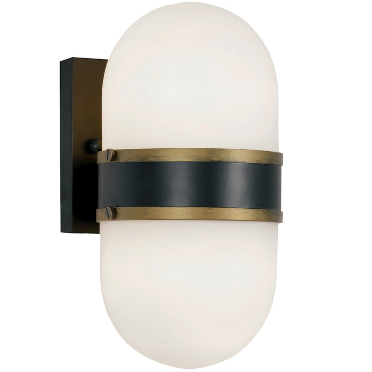 Crystorama Capsule Outdoor Sconce in Matte Black, Gold