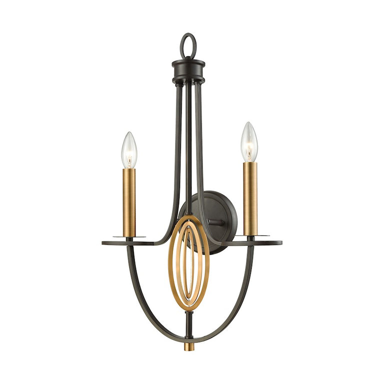 ELK Dione 2 Lt Wall Sconce, Oil Rubbed Bronze, Brushed Antique Brass