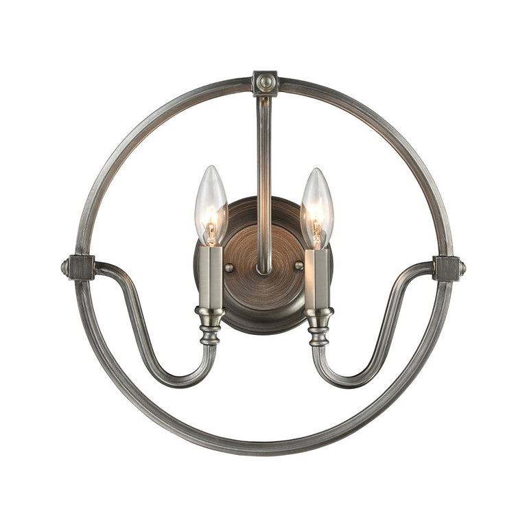 ELK Stanton 2 Light Wall Sconce in Weathered Zinc With Brushed Nickel Accents