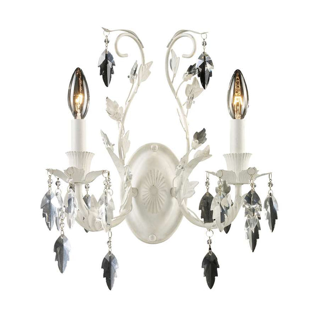 Elk Lighting Crystal Leaf 2-Light Sconce in Antique White