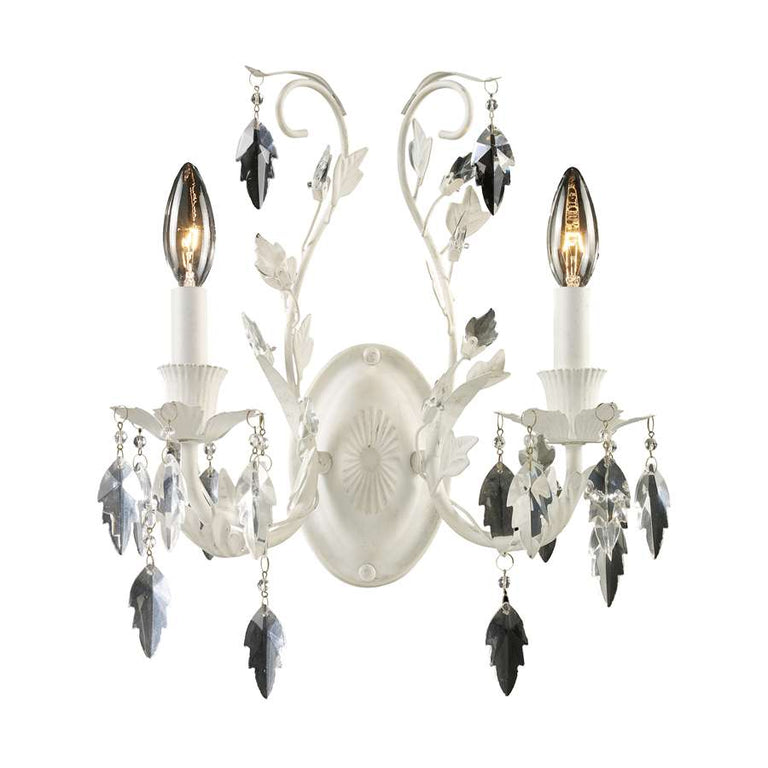 Elk Lighting Crystal Leaf 2-Light Sconce in Antique White