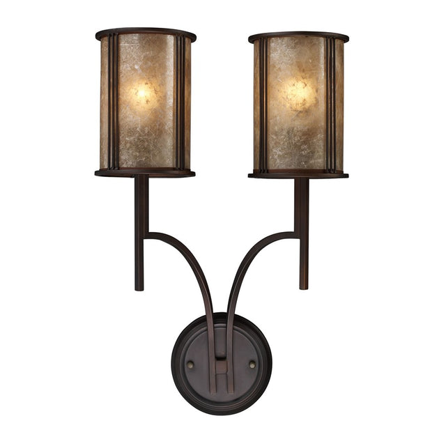 Elk Lighting Barringer 2-Light Sconce, Aged Bronze and Tan Mica Shades
