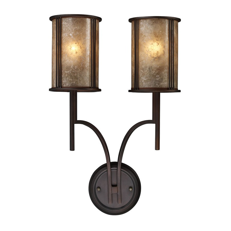 Elk Lighting Barringer 2-Light Sconce, Aged Bronze and Tan Mica Shades