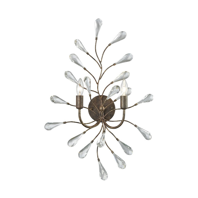 ELK Lighting Crislett 2 Lt Wall Sconce, Sunglow Bronze, Clear Crystal