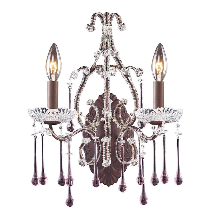 ELK Lighting Opulence 2 Light Wall Sconce, Rust, Rose Crystal