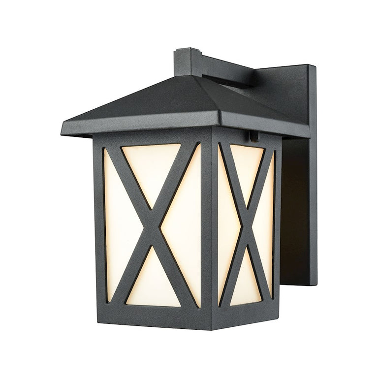 ELK Lighting Lawton 1 Lt Outdoor Wall Sconce, Matte Black, White Glass